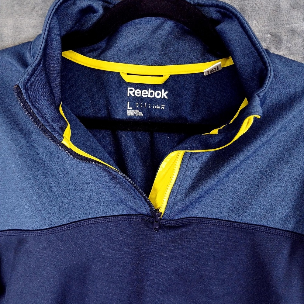 Reebok Sweater‎ Mens Large Blue Quarter Zip PlayWarm Pullover Athletic Top - Picture 7 of 11